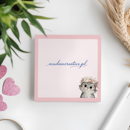 Karteczki do notowania 7,5x7,5 cm 50 szt Kot w Wianku Pastelowy Róż MaDam Creative.png