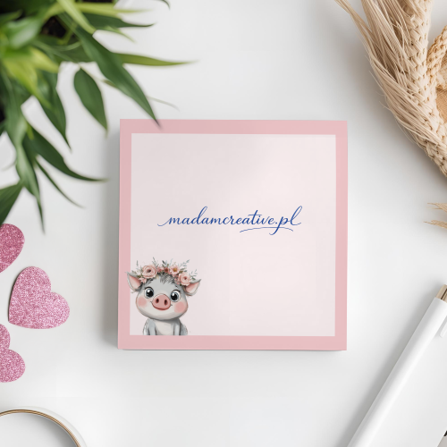 Karteczki do notowania 7,5x7,5 cm 50 szt Świnka w Wianku Kwiatowym MaDam Creative.png