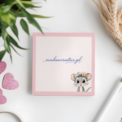Karteczki do notowania 7,5x7,5 cm 50 szt Myszka w Wianku Pastelowy Róż MaDam Creative (2).png