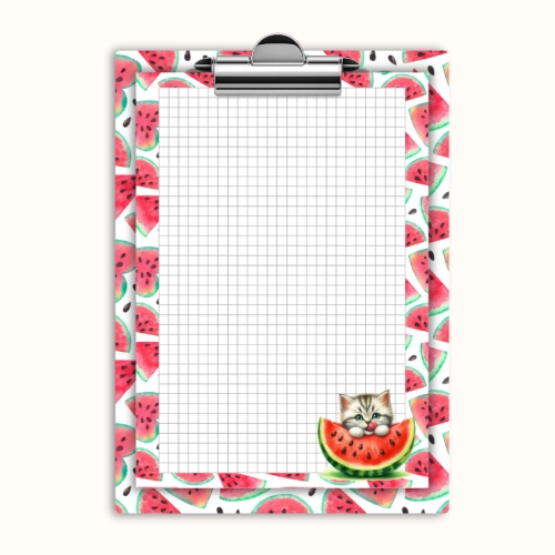 Deska z klipem magnetyczna A6 z notesem Kot z Arbuza Owocowy Pastelowy MaDam Creative