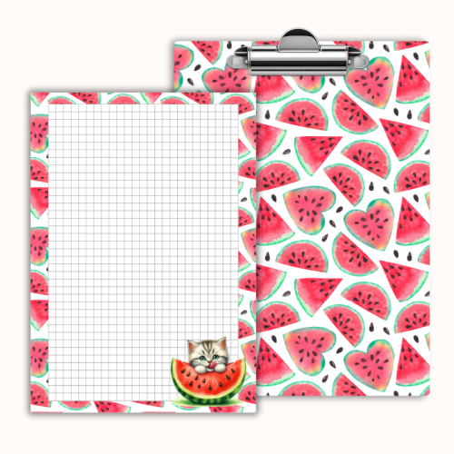 Deska z klipem magnetyczna A6 z notesem Kot z Arbuza Owocowy Pastelowy MaDam Creative