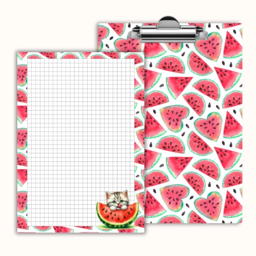 Deska z klipem magnetyczna A6 z notesem Kot z Arbuza Owocowy Pastelowy MaDam Creative