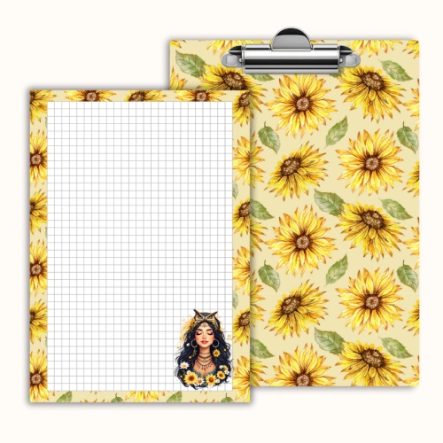 Deska z klipem magnetyczna A6 z notesem Dziewczyna w Słonecznikach Boho MaDam Creative