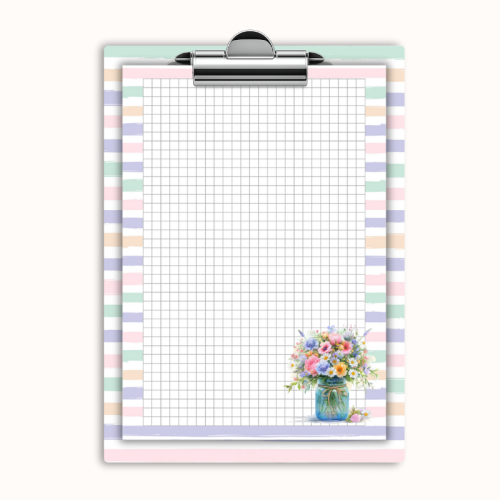 Deska z klipem magnetyczna A6 z notesem Bukiet Kwiatów Pastelowe Paski MaDam Creative