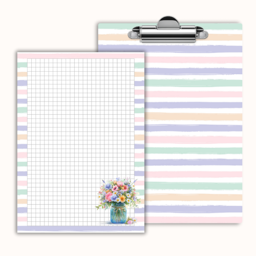 Deska z klipem magnetyczna A6 z notesem Bukiet Kwiatów Pastelowe Paski MaDam Creative