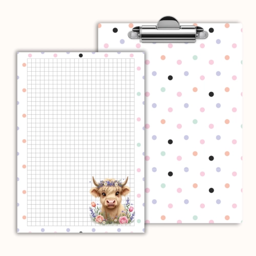 Deska z klipem magnetyczna A6 z notesem Krówka w Kwiatach Polne Kwiaty MaDam Creative