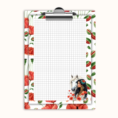 Deska z klipem magnetyczna A6 z notesem Kobieta z Koniem i Makiem Boho MaDam Creative