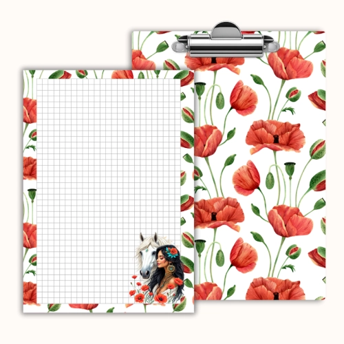 Deska z klipem magnetyczna A6 z notesem Kobieta z Koniem i Makiem Boho MaDam Creative