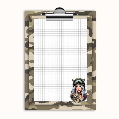 Deska z klipem magnetyczna A6 z notesem Dziewczyna z Kotem Militarne Boho MaDam Creative