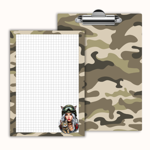 Deska z klipem magnetyczna A6 z notesem Dziewczyna z Kotem Militarne Boho MaDam Creative