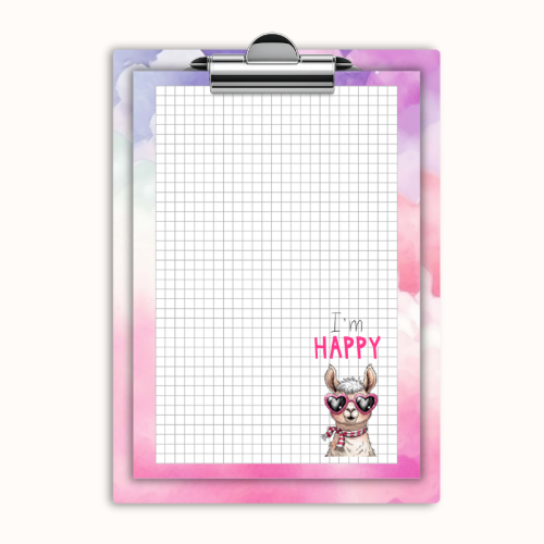 Deska z klipem magnetyczna A6 z notesem Lama I’m Happy Różowy Pastelowy MaDam Creative