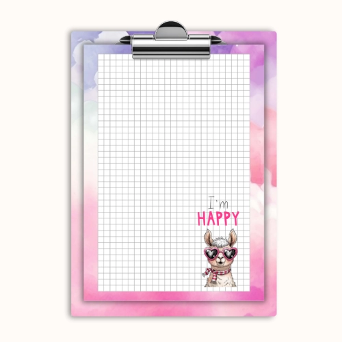 Deska z klipem magnetyczna A6 z notesem Lama I’m Happy Różowy Pastelowy MaDam Creative