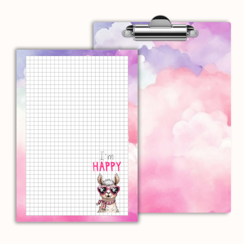 Deska z klipem magnetyczna A6 z notesem Lama I’m Happy Różowy Pastelowy MaDam Creative