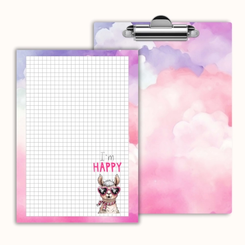 Deska z klipem magnetyczna A6 z notesem Lama I’m Happy Różowy Pastelowy MaDam Creative