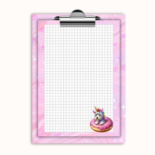 Deska z klipem magnetyczna A6 z notesem Piesek Jednorożec Donut Różowy 2 MaDam Creative