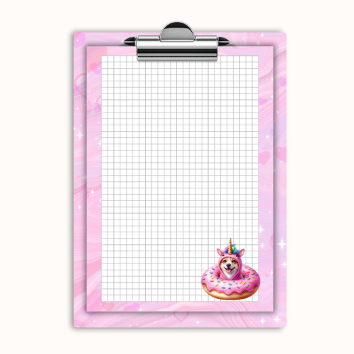 Deska z klipem magnetyczna A6 z notesem Pies Jednorożec Donut Różowy MaDam Creative