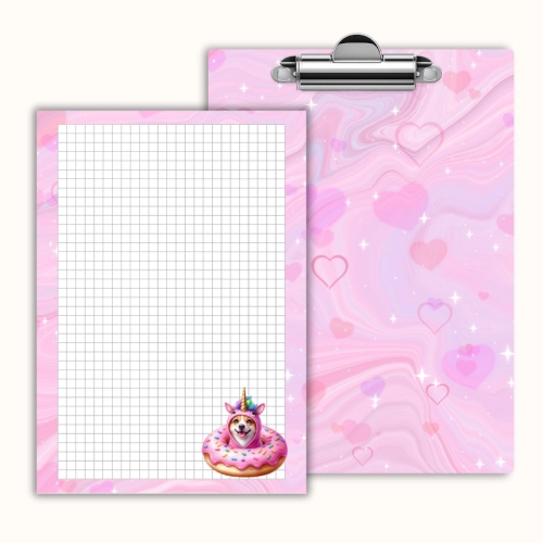 Deska z klipem magnetyczna A6 z notesem Pies Jednorożec Donut Różowy MaDam Creative