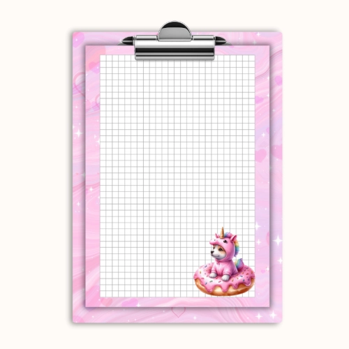 Deska z klipem magnetyczna A6 z notesem Pies Jednorożec Pastelowy Donut MaDam Creative