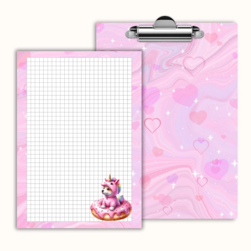 Deska z klipem magnetyczna A6 z notesem Pies Jednorożec Pastelowy Donut MaDam Creative