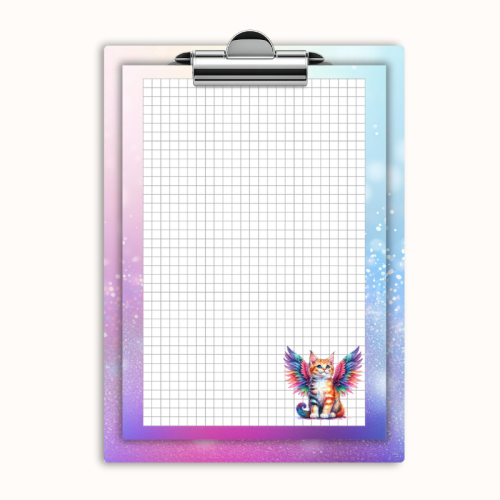 Deska z klipem magnetyczna A6 z notesem Kot Aniołek Tęczowe Skrzydła MaDam Creative