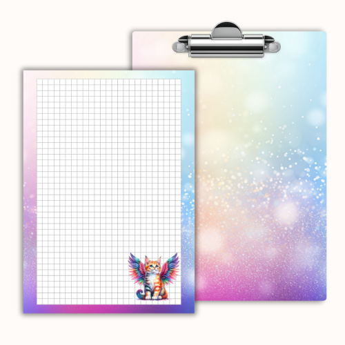 Deska z klipem magnetyczna A6 z notesem Kot Aniołek Tęczowe Skrzydła MaDam Creative