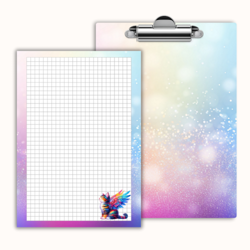 Deska z klipem magnetyczna A6 z notesem Kot Tęczowe Skrzydła Pastelowy MaDam Creative
