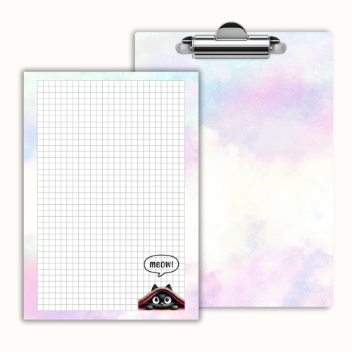 Deska z klipem magnetyczna A6 z notesem Czarny Kot Meow Kocyk MaDam Creative