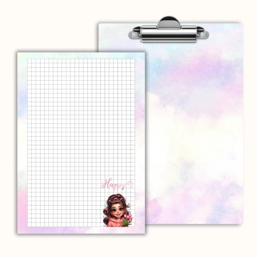 Deska z klipem magnetyczna A6 z notesem Dziewczyna Happy z Tulipanami MaDam Creative