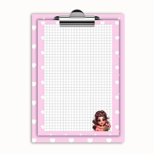 Deska z klipem magnetyczna A6 z notesem Dziewczyna z Tulipanami Różowe Serduszka MaDam Creative