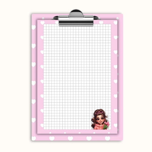 Deska z klipem magnetyczna A6 z notesem Dziewczyna z Tulipanami Różowe Serduszka MaDam Creative