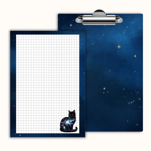 Deska z klipem magnetyczna A6 z notesem Kot Kosmos Planety Nocny Styl MaDam Creative