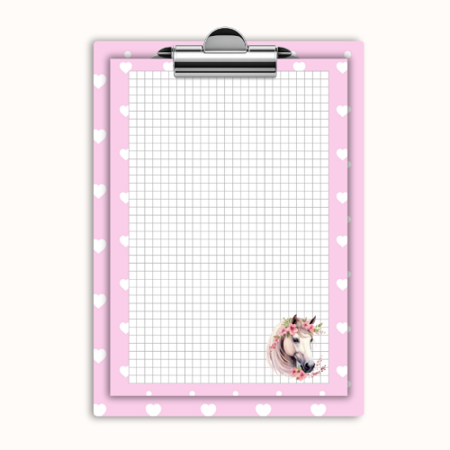 Deska z klipem magnetyczna A6 z notesem Koń w Kwiatach Różowe Serduszka MaDam Creative