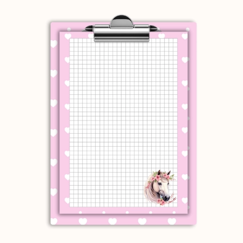 Deska z klipem magnetyczna A6 z notesem Koń w Kwiatach Różowe Serduszka MaDam Creative