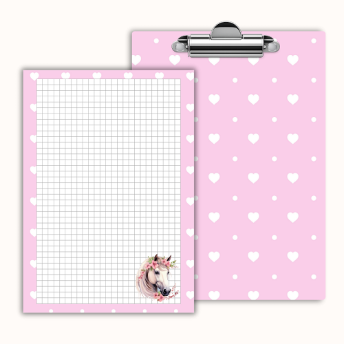 Deska z klipem magnetyczna A6 z notesem Koń w Kwiatach Różowe Serduszka MaDam Creative