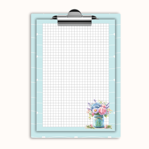 Deska z klipem magnetyczna A6 z notesem Bukiet Kwiatów w Słoiku Niebieski MaDam Creative