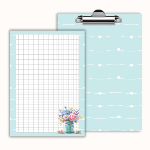 Deska z klipem magnetyczna A6 z notesem Bukiet Kwiatów w Słoiku Niebieski MaDam Creative