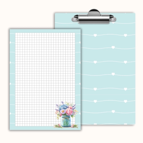 Deska z klipem magnetyczna A6 z notesem Bukiet Kwiatów w Słoiku Niebieski MaDam Creative