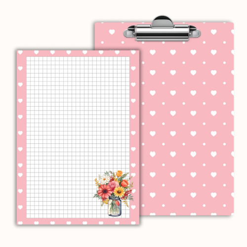 Deska z klipem magnetyczna A6 z notesem Kwiaty w Słoiku Różowy Pastelowy MaDam Creative