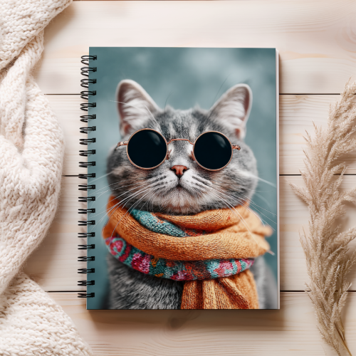 Notes A5 gładki 80 kartek Stylowy kot w szaliku MaDam Creative.png