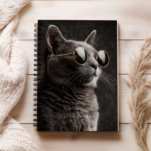 Notes A5 gładki 80 kartek Czarny kot w okularach MaDam Creative.png