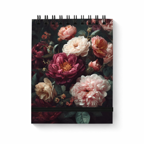 Notes na spirali z gumką A6 80 kartek kropki Bukiet vintage na ciemnym tle MaDam Creative
