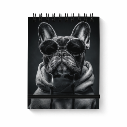 Notes na spirali z gumką A6 80 kartek kratka Buldog w bluzie street MaDam Creative