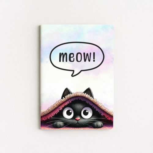 Zeszycik A6 gładki 32 kartki Czarny Kot Meow Kocyk MaDam Creative