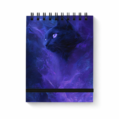 Notes na spirali z gumką A6 80 kartek gładki Czarny kot w fioletowej aurze MaDam Creative