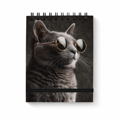 Notes na spirali z gumką A6 80 kartek gładki Czarny kot w okularach MaDam Creative