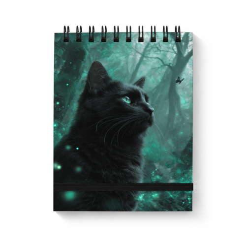 Notes na spirali z gumką A6 80 kartek gładki Czarny kot w zaczarowanym lesie MaDam Creative