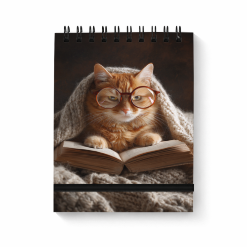 Notes na spirali z gumką A6 80 kartek gładki Czytający kot w okularach MaDam Creative