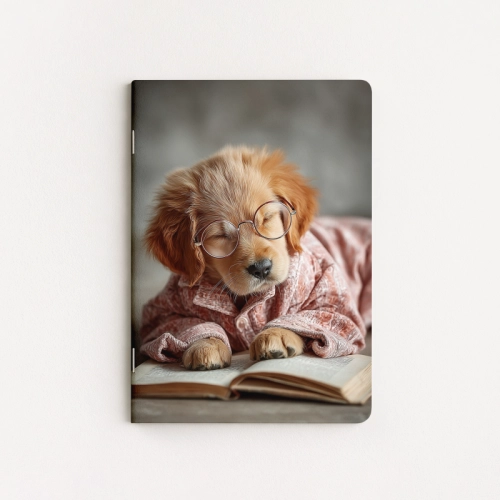 Zeszycik A6 kratka 32 kartki Czytający pies golden retriever w okularach MaDam Creative
