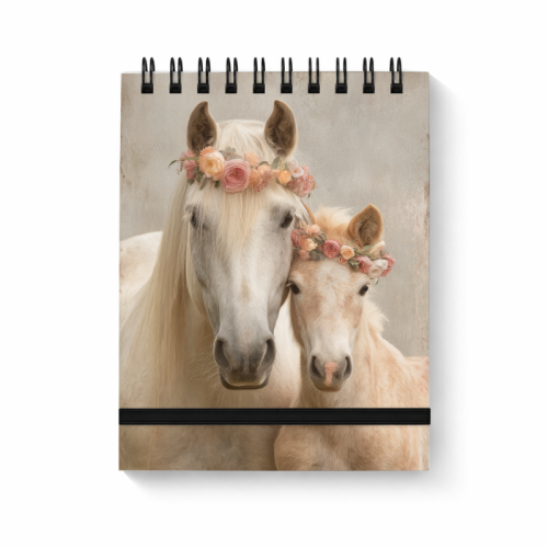 Notes na spirali z gumką A6 80 kartek gładki Dwa konie w kwiatowych wiankach MaDam Creative