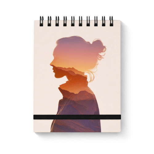 Notes na spirali z gumką A6 80 kartek gładki Dziewczęca sylwetka w pastelowym krajobrazie MaDam Creative
